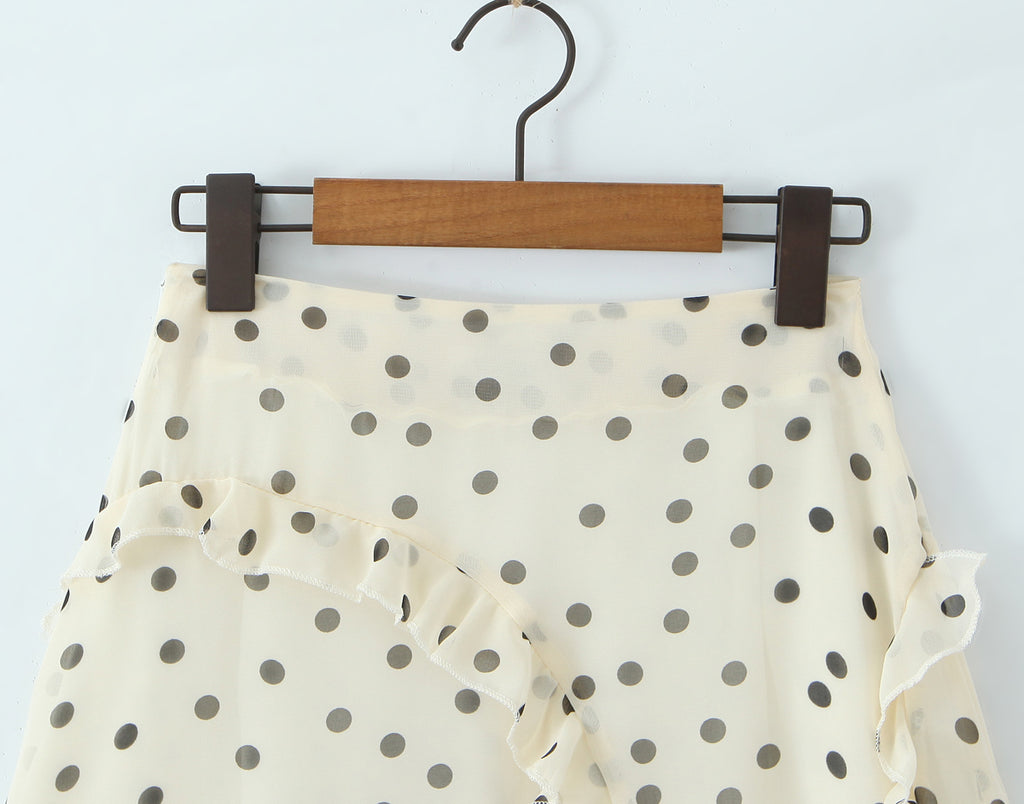 Top Asymmetric Skirt Ruffled Apricot Dot