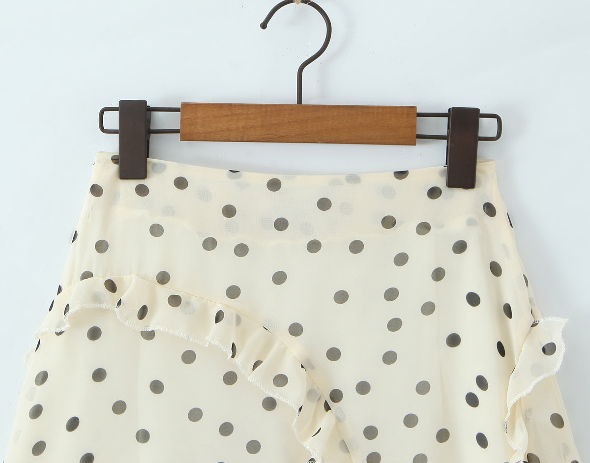 Top Asymmetric Skirt Ruffled Apricot Dot