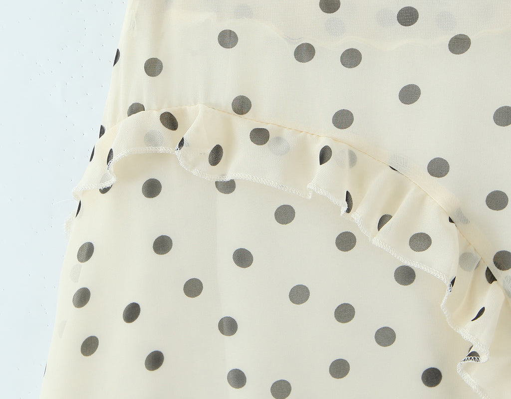 Top Asymmetric Skirt Ruffled Apricot Dot