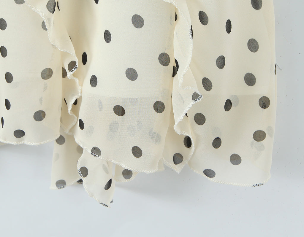Top Asymmetric Skirt Ruffled Apricot Dot