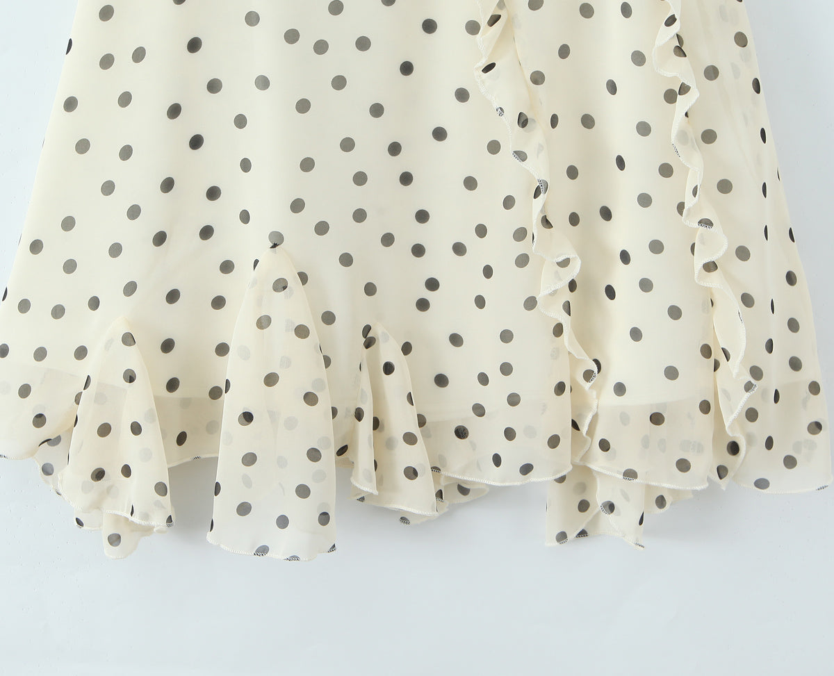 Top Asymmetric Skirt Ruffled Apricot Dot