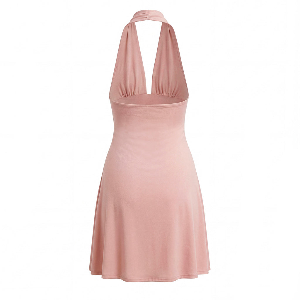 Halter Backless Asymmetric Midi Dress