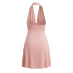 Halter Backless Asymmetric Midi Dress