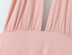 Halter Backless Asymmetric Midi Dress