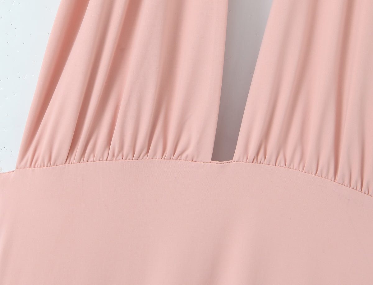 Halter Backless Asymmetric Midi Dress