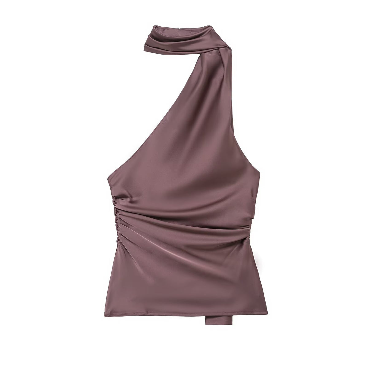 Silk Satin Texture Scarf Hanging Collar Top