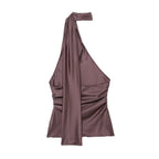 Silk Satin Texture Scarf Hanging Collar Top