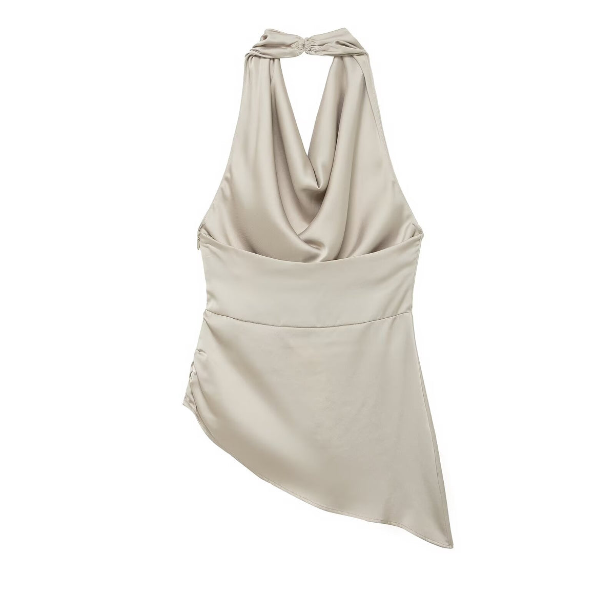 Women’s Gold Asymmetric Satin Halter Top