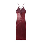 Women's Sequin Backless Cami Slit Maxi Dress