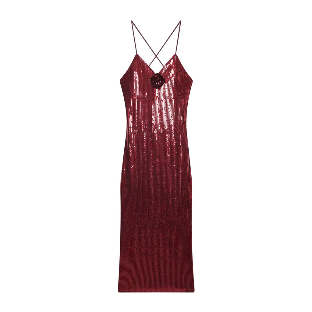Women's Sequin Backless Cami Slit Maxi Dress