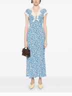 Women's French Retro Lace Floral Midi Dress