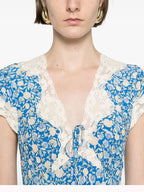 Women's French Retro Lace Floral Midi Dress
