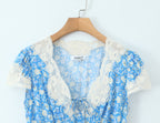 Women's French Retro Lace Floral Midi Dress