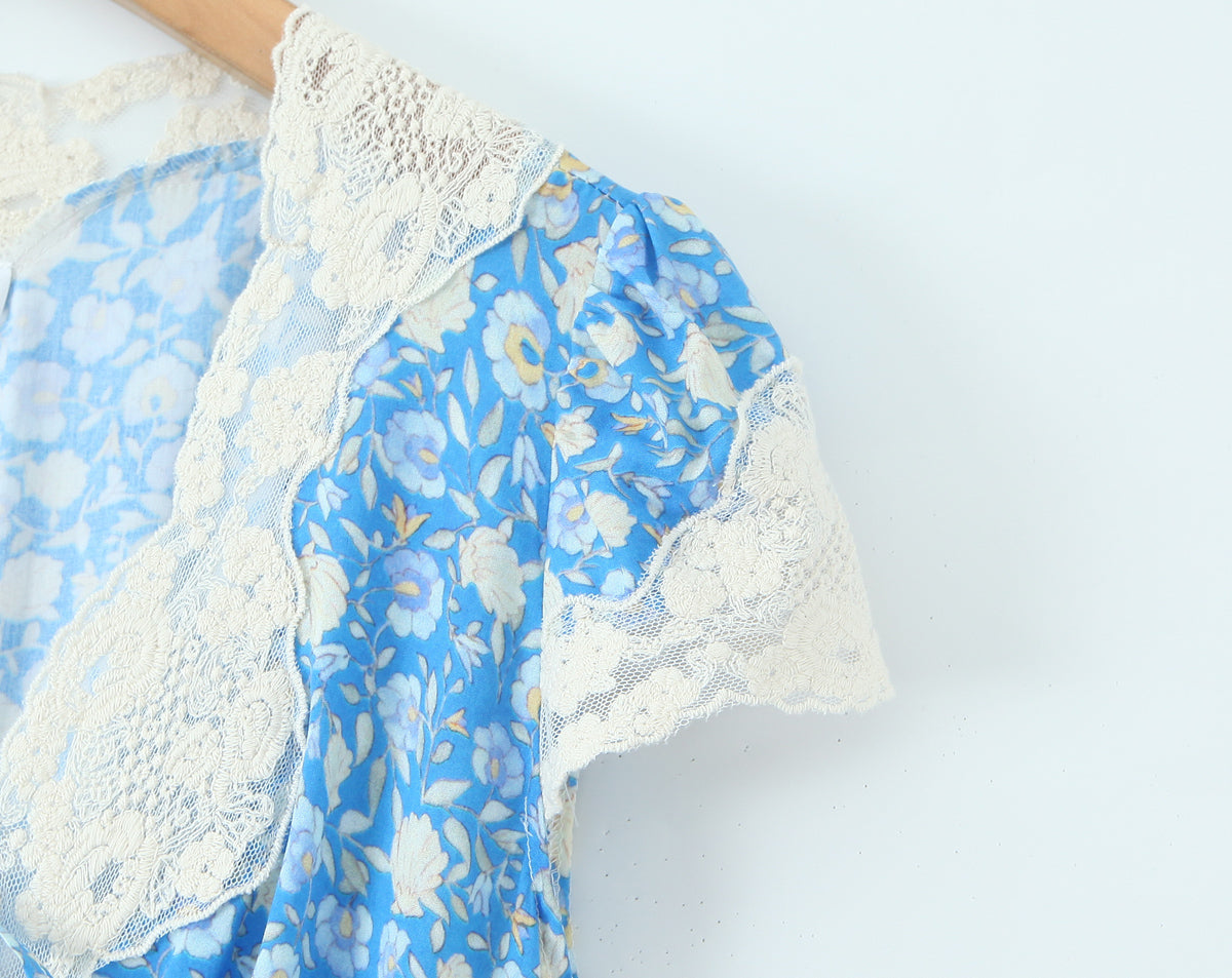 Women's French Retro Lace Floral Midi Dress