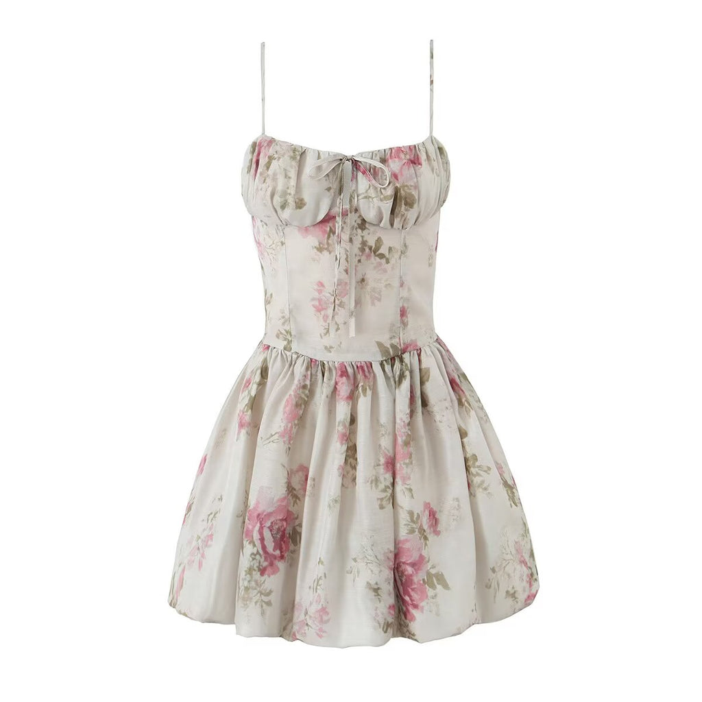 Women's French Floral Strap Summer Holiday Slim Fit Dress