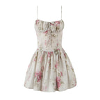 Women's French Floral Strap Summer Holiday Slim Fit Dress