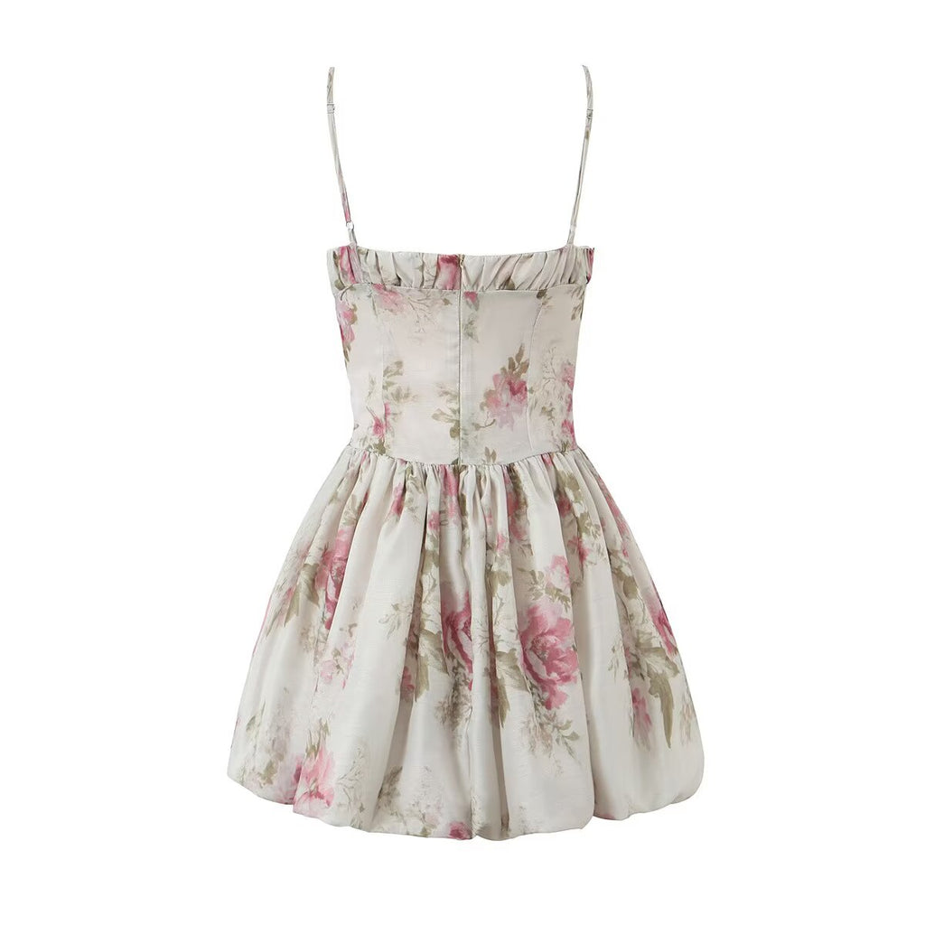 Women's French Floral Strap Summer Holiday Slim Fit Dress