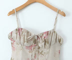 Women's French Floral Strap Summer Holiday Slim Fit Dress