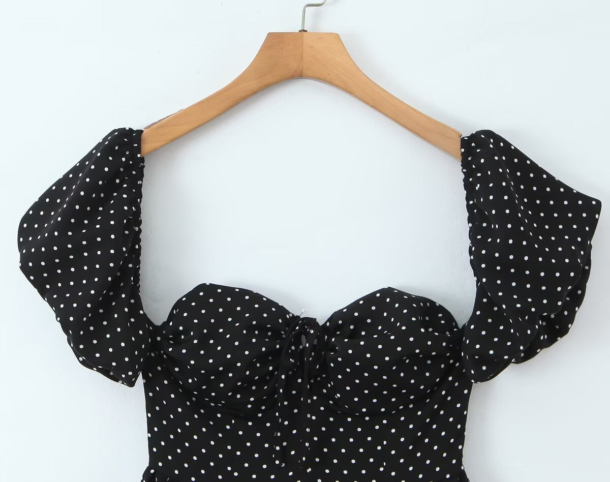 Women's French Flying Sleeve Polka Dot Retro Off Shoulder Dress