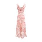 Women's Pink Rose Ruffle Fishtail Midi Dress