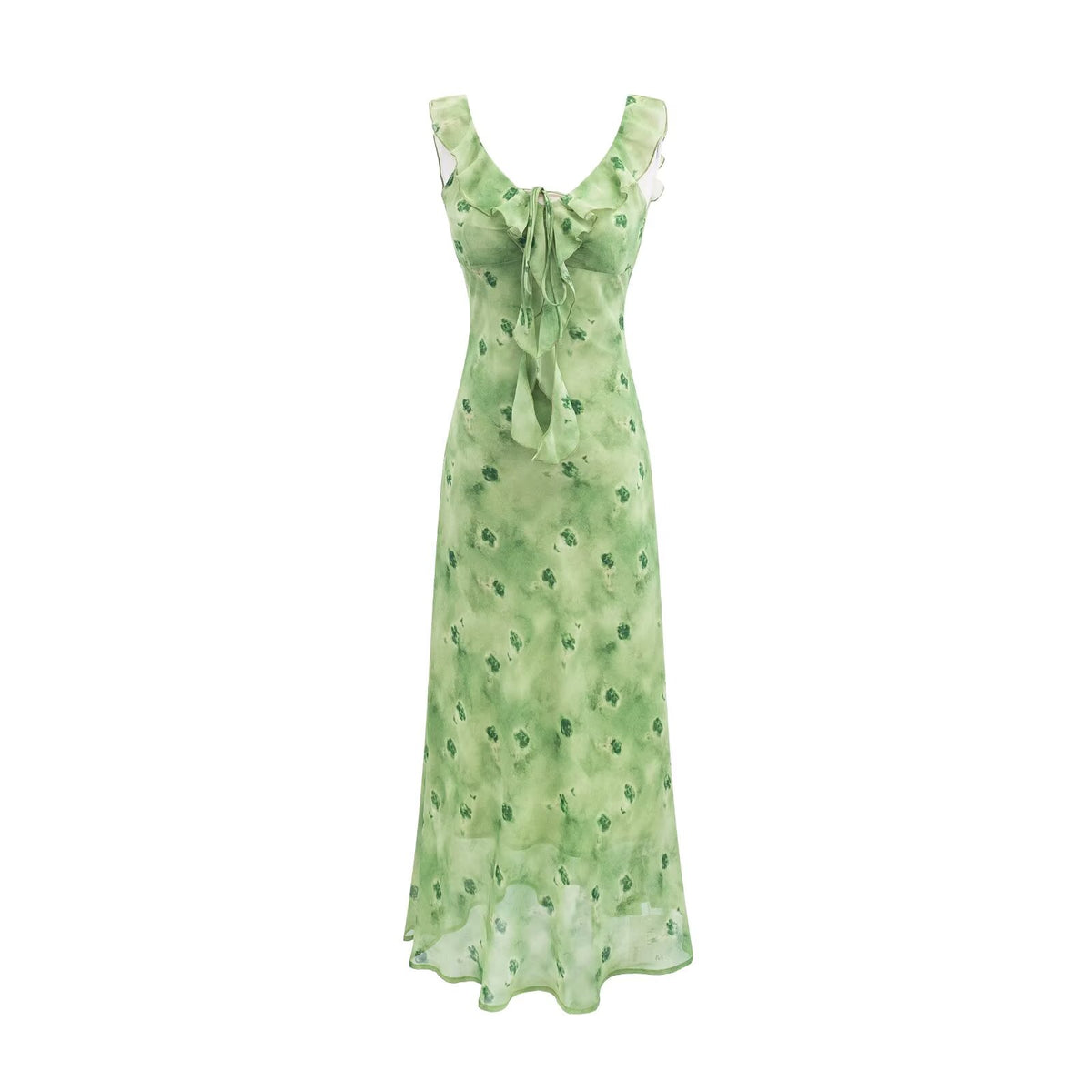 Women's Pink Rose Ruffle Fishtail Midi Dress