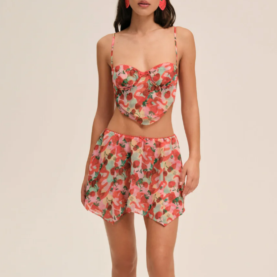 Women's Seaside Vacation Printed Backless Spaghetti Straps Top Irregular Asy