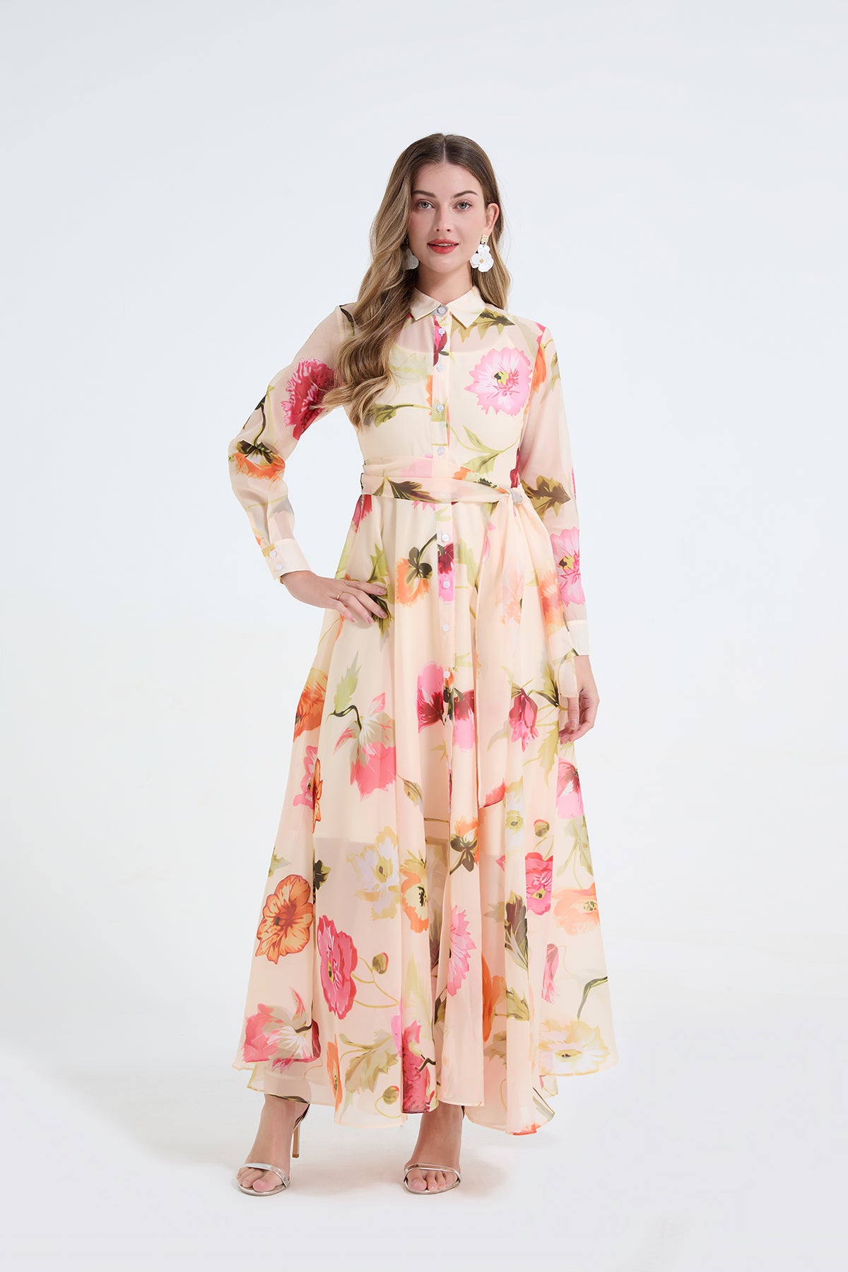 Printed Long-Sleeve Shirt Dress