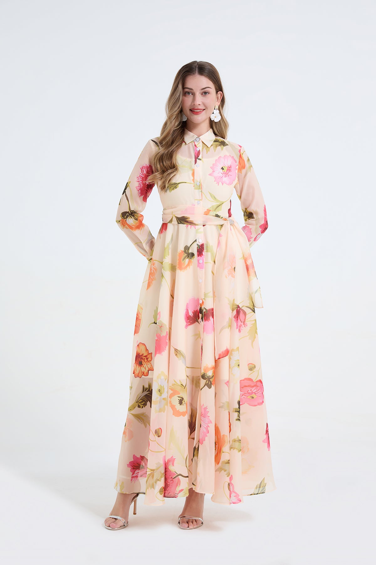 Printed Long-Sleeve Shirt Dress