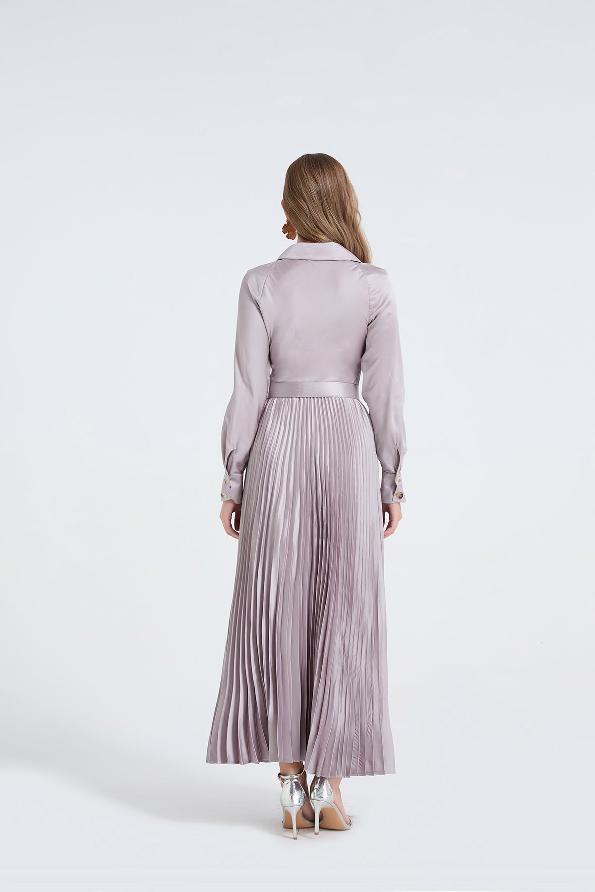Women's 's Satin Long-Sleeve Shirt Dress