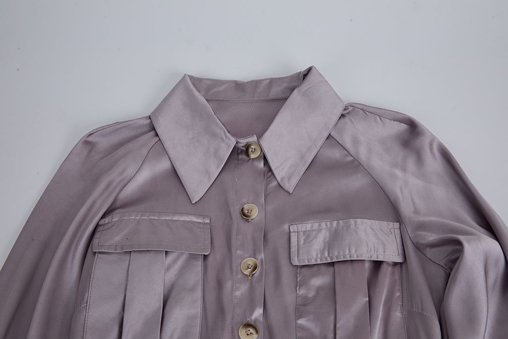 Women's 's Satin Long-Sleeve Shirt Dress