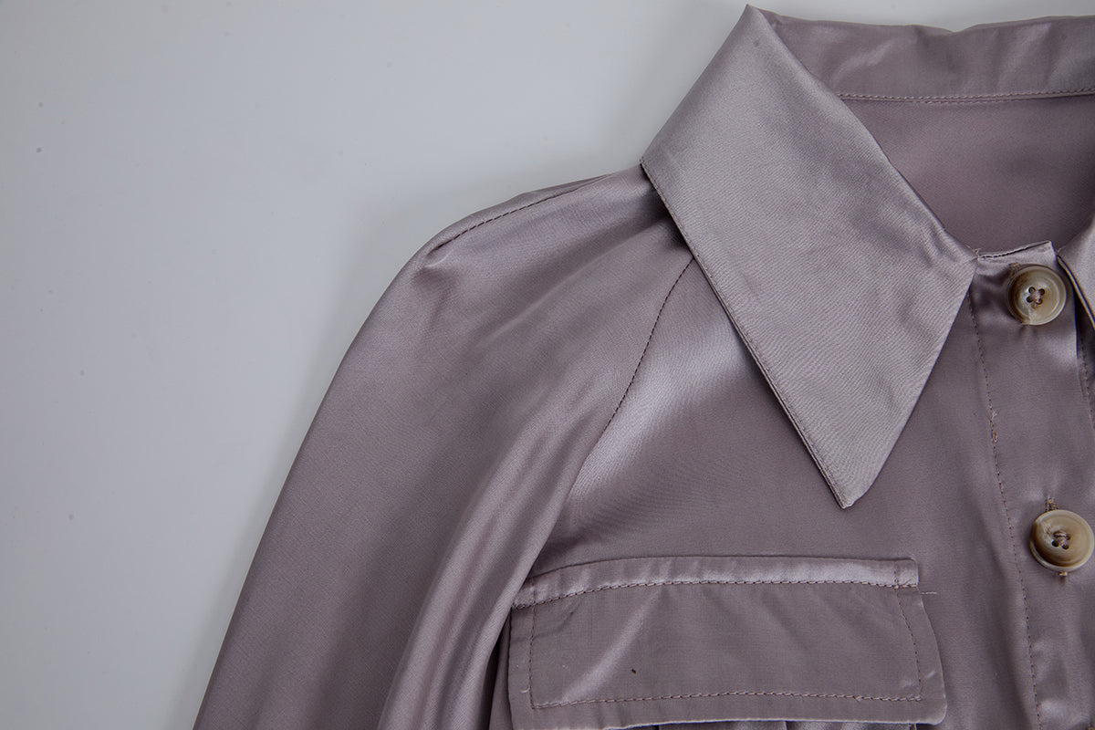 Women's 's Satin Long-Sleeve Shirt Dress