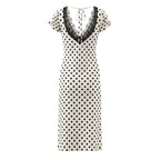 Polka-Dot Lace-Trim V-Neck Midi Dress