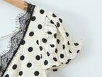 Polka-Dot Lace-Trim V-Neck Midi Dress