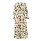 Idyllic Floral Tie Neck Waist-Defined Long-Sleeve Stomach Blanket Dress