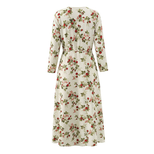 Idyllic Floral Tie Neck Waist-Defined Long-Sleeve Stomach Blanket Dress