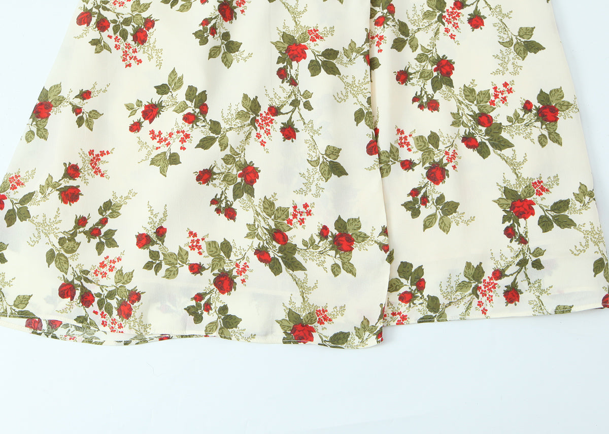 Idyllic Floral Tie Neck Waist-Defined Long-Sleeve Stomach Blanket Dress