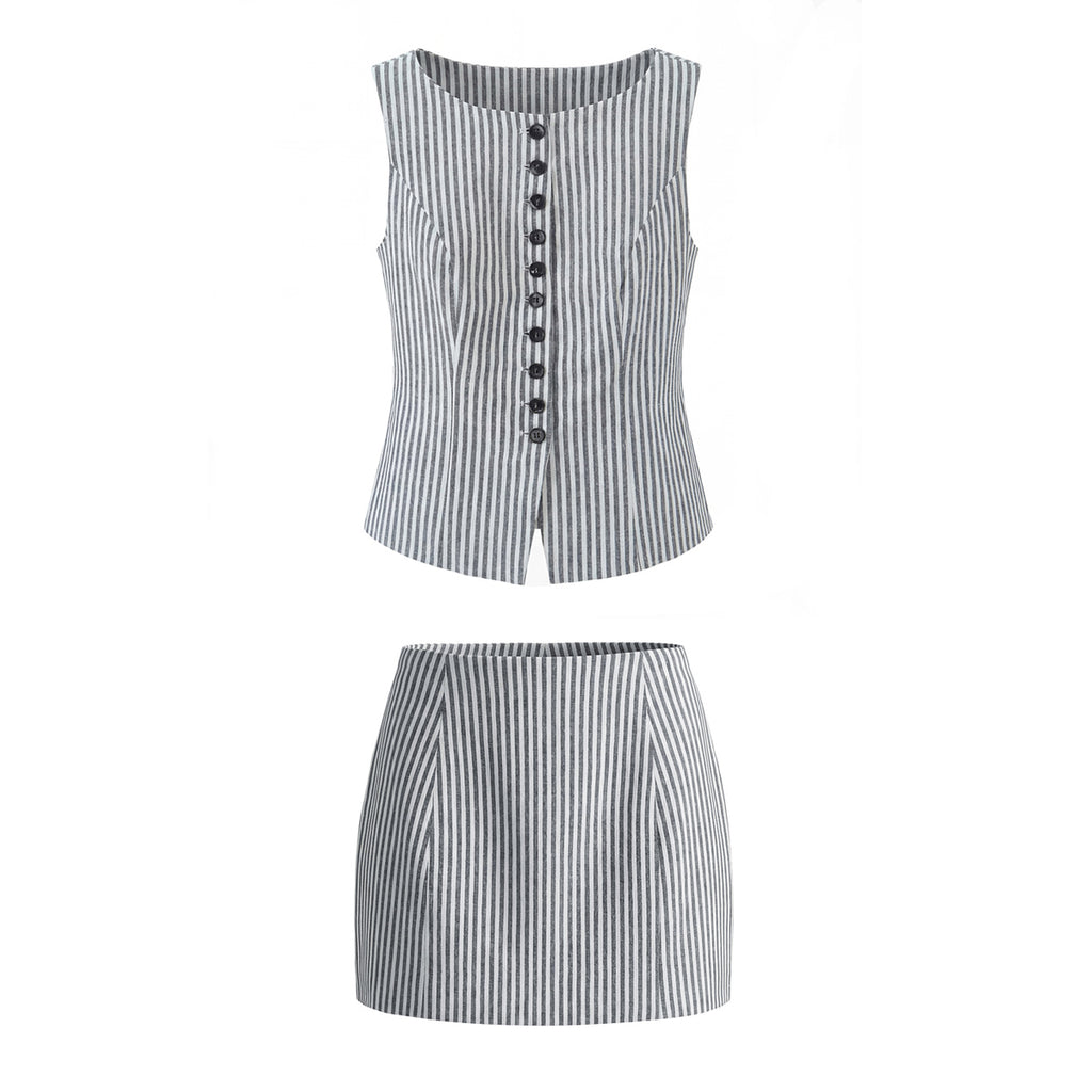 Women's Waist Trimming Slimming Sleeveless Vest and Skirt Two-Piece Set