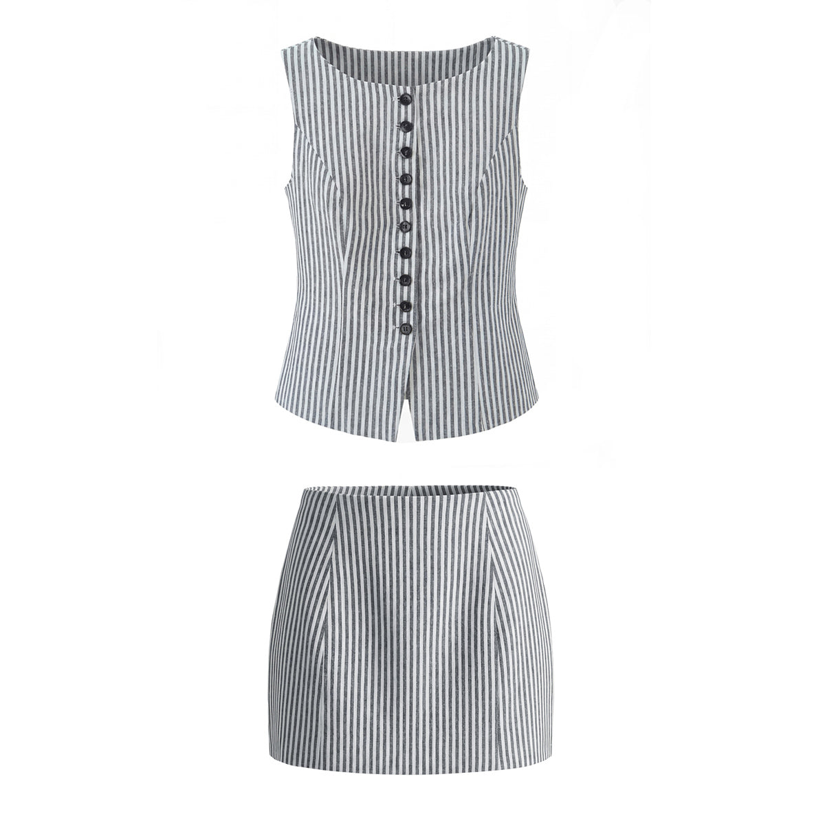 Women's Waist Trimming Slimming Sleeveless Vest and Skirt Two-Piece Set
