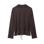 Women's All Matching With Belt Silk Satin Textured Shirt