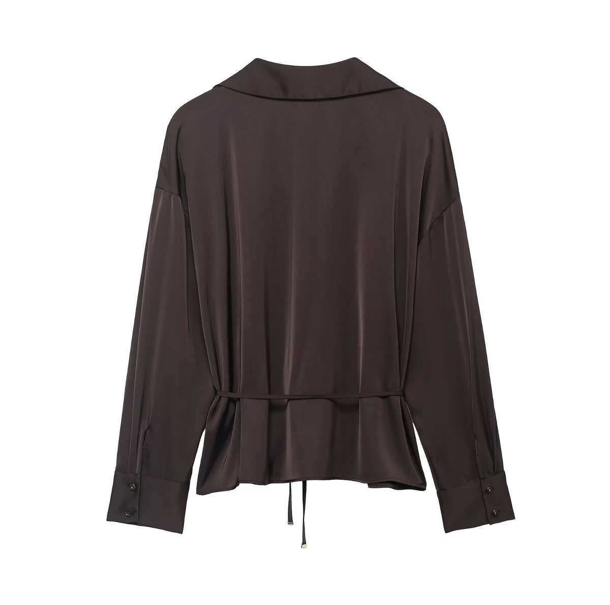 Women's All Matching With Belt Silk Satin Textured Shirt