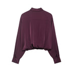 Women's Retro Easy Matching Wine Red Satin Short Shirt