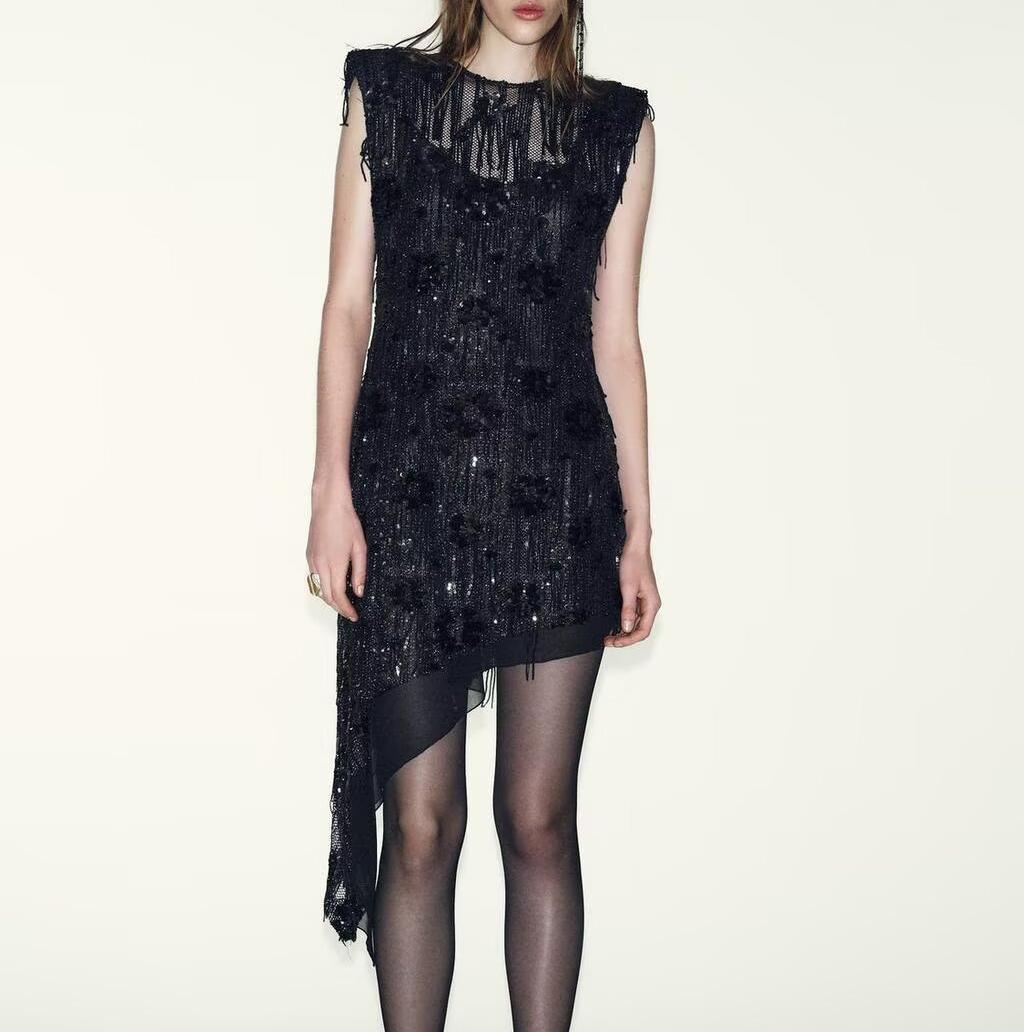 Sequin Asymmetric Sleeveless Dress