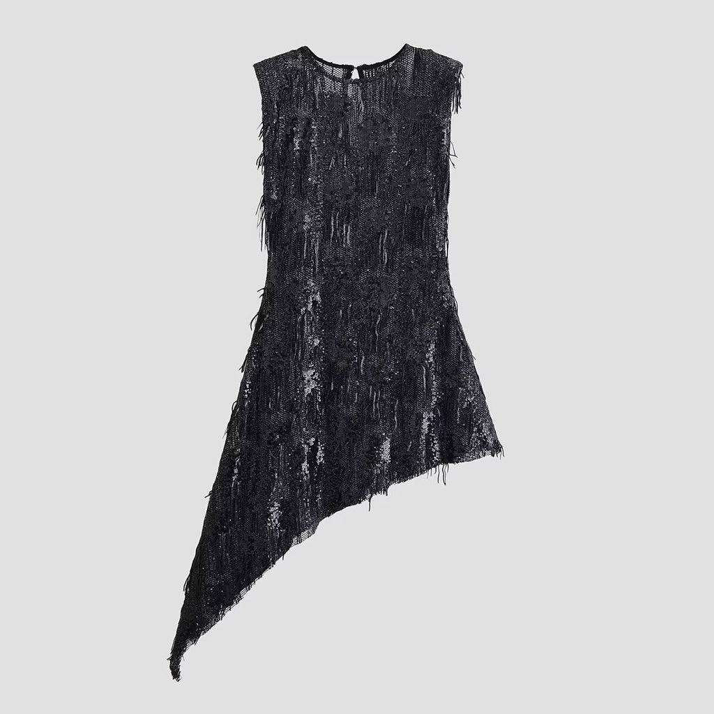 Sequin Asymmetric Sleeveless Dress