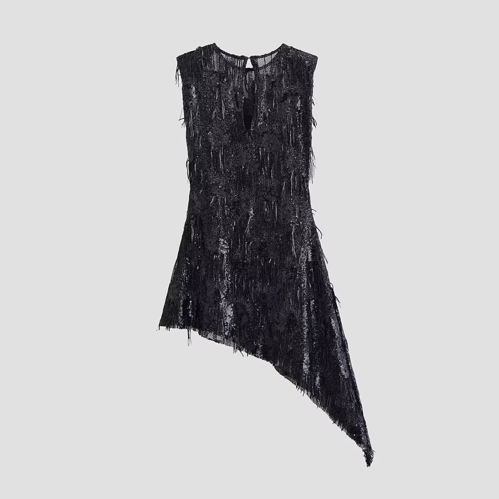 Sequin Asymmetric Sleeveless Dress