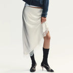 Spring Satin Acetate Lace Stitching Irregular Skirt