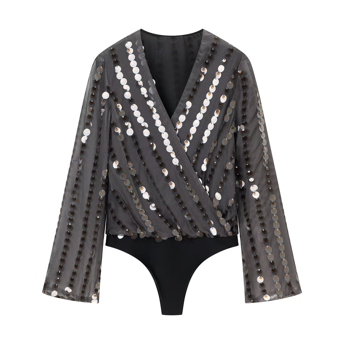 Women's Clothing Spring Women Long Sleeve V Neck Beads Decoration Jumpsuit