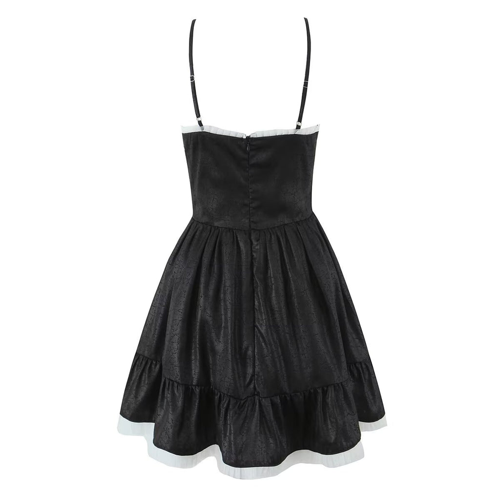 Women's Black Sleeveless Summer Design Waist Cocktail Dress