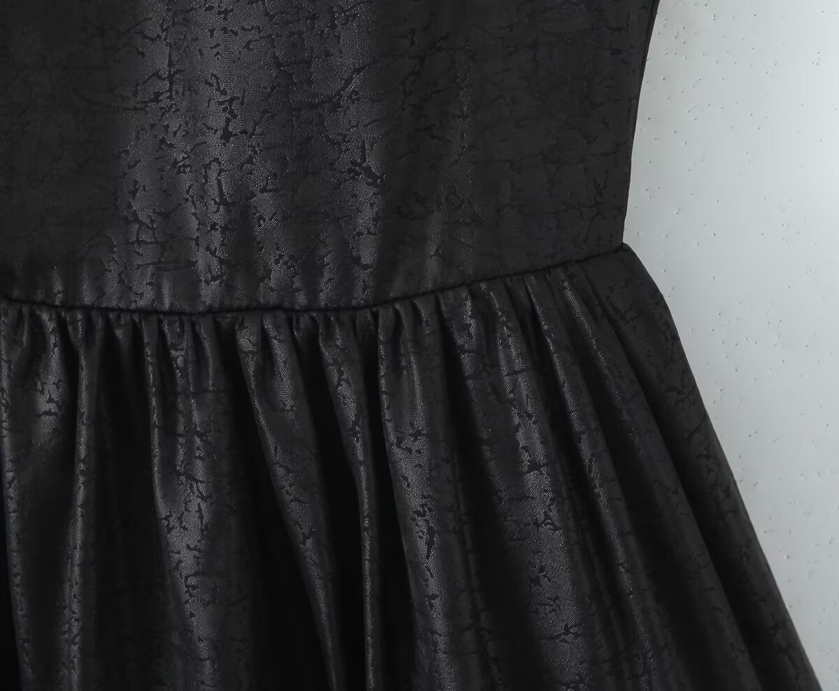 Women's Black Sleeveless Summer Design Waist Cocktail Dress