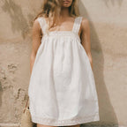 White Lace Square-Neck A-Line Mini Dress