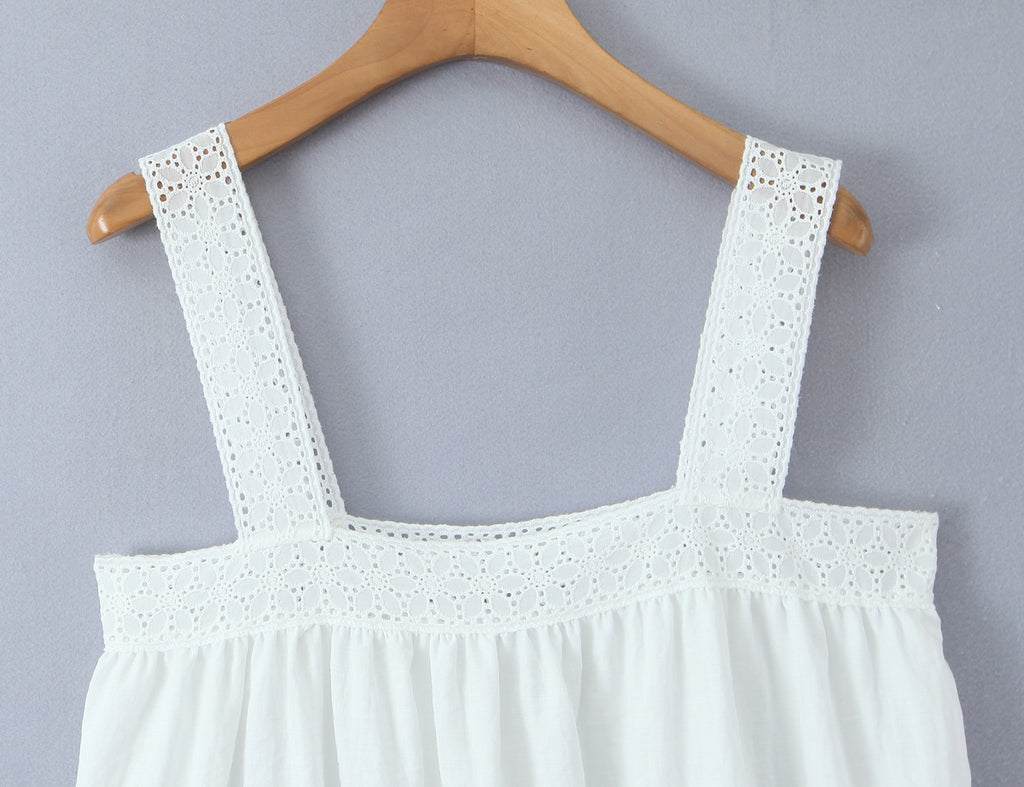 White Lace Square-Neck A-Line Mini Dress